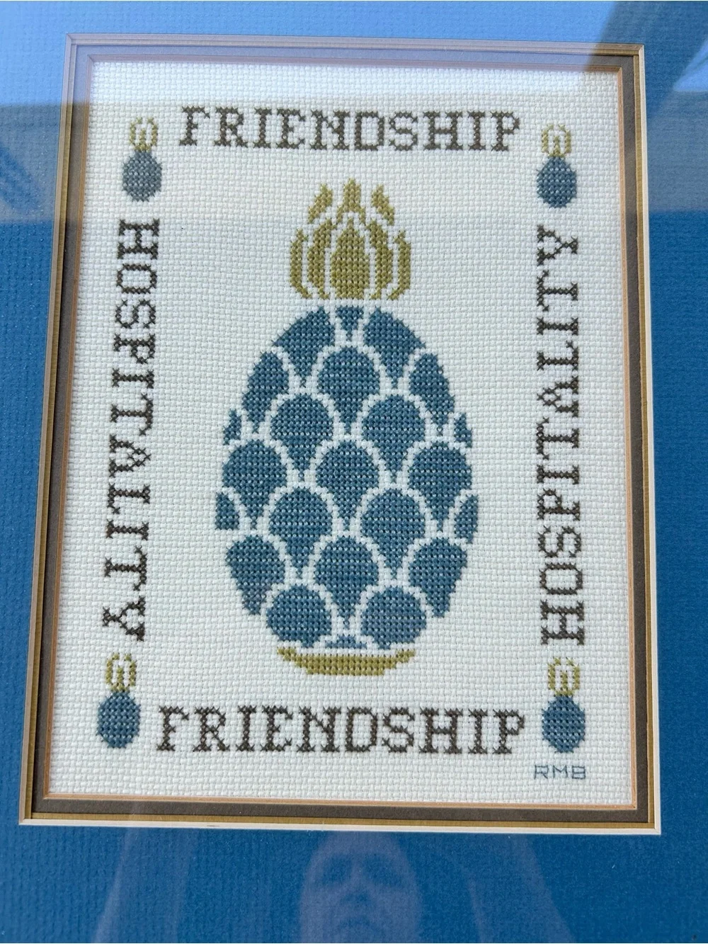 Grandmillennial Framed Cross Stitch Hospitality Sign